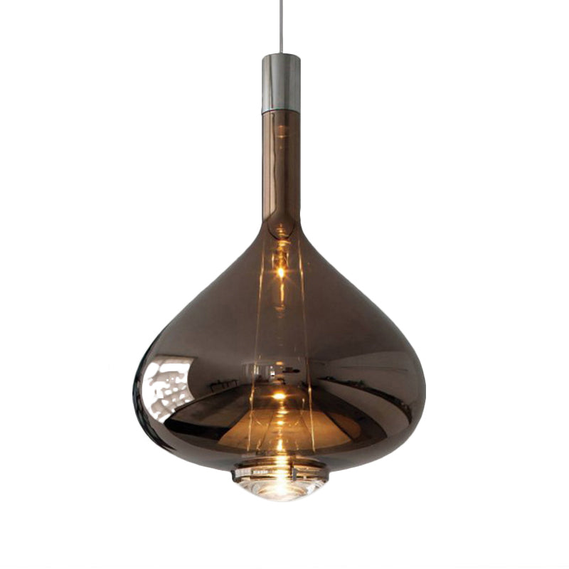 Beaker-Esque Shape Pendant Light Modern Rose Gold/Clear/Smoke Clear Glass 1 Light Dining Room Hanging Light Kit Clearhalo 'Ceiling Lights' 'Glass shade' 'Glass' 'Modern Pendants' 'Modern' 'Pendant Lights' 'Pendants' Lighting' 290571