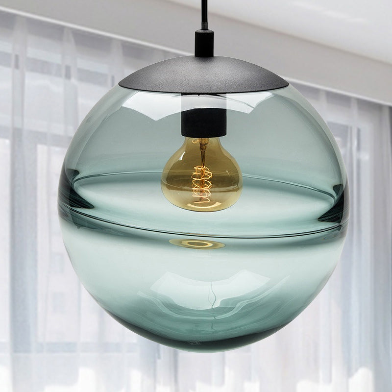 Globe Hanging Ceiling Light Contemporary Blue/Coffee Glass 1 Light Dining Room Pendant Light Clearhalo 'Ceiling Lights' 'Glass shade' 'Glass' 'Modern Pendants' 'Modern' 'Pendant Lights' 'Pendants' Lighting' 290745