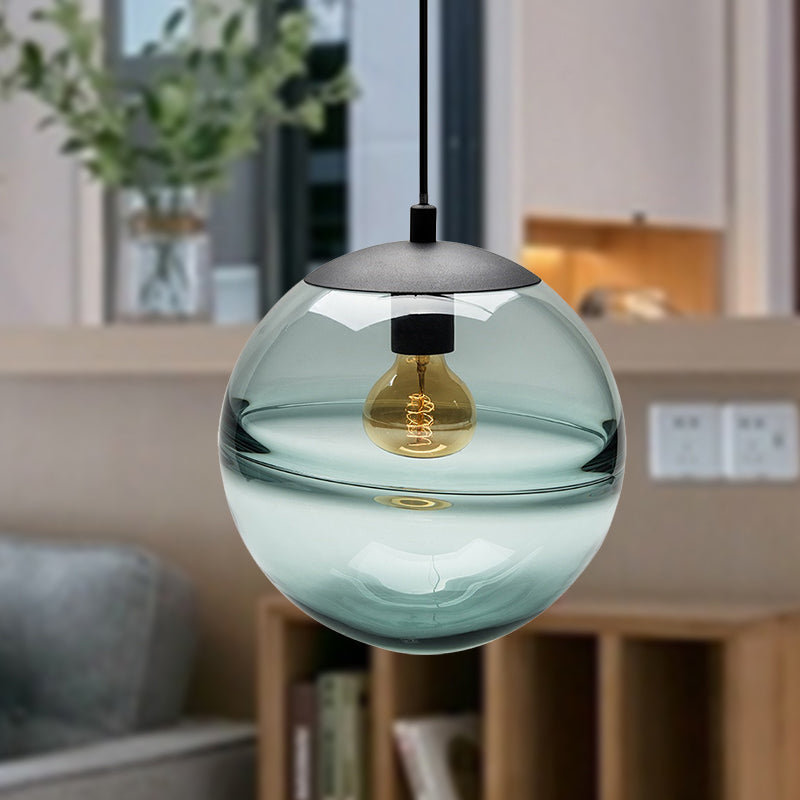 Globe Hanging Ceiling Light Contemporary Blue/Coffee Glass 1 Light Dining Room Pendant Light Clearhalo 'Ceiling Lights' 'Glass shade' 'Glass' 'Modern Pendants' 'Modern' 'Pendant Lights' 'Pendants' Lighting' 290746