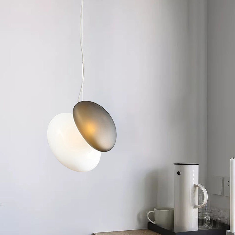 White Glass Stacked Pendant Lamp Contemporary 1 Head Hanging Ceiling Light for Dining Room Clearhalo 'Ceiling Lights' 'Glass shade' 'Glass' 'Island Lights' 'Modern Pendants' 'Modern' 'Pendant Lights' 'Pendants' Lighting' 291051