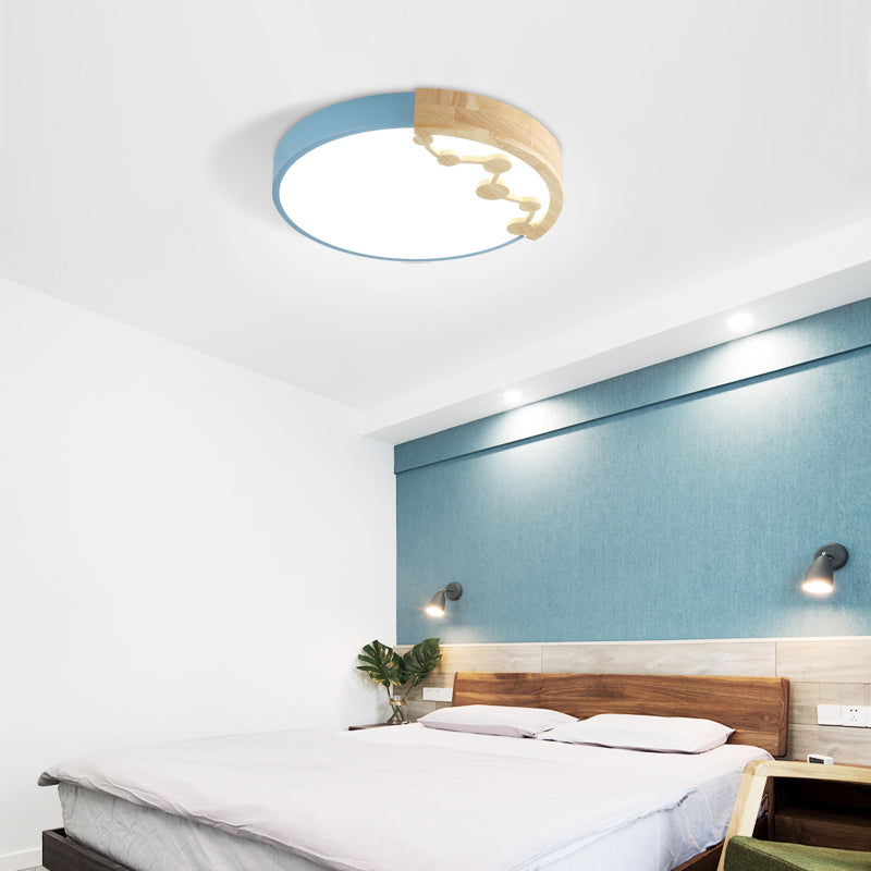 16"/19.5" W LED Living Room Ceiling Mounted Light Pink/Yellow/Blue Flush Light Fixture with Round Metal Shade in Warm/White Light Clearhalo 'Ceiling Lights' 'Close To Ceiling Lights' 'Close to ceiling' 'Flush mount' Lighting' 291095