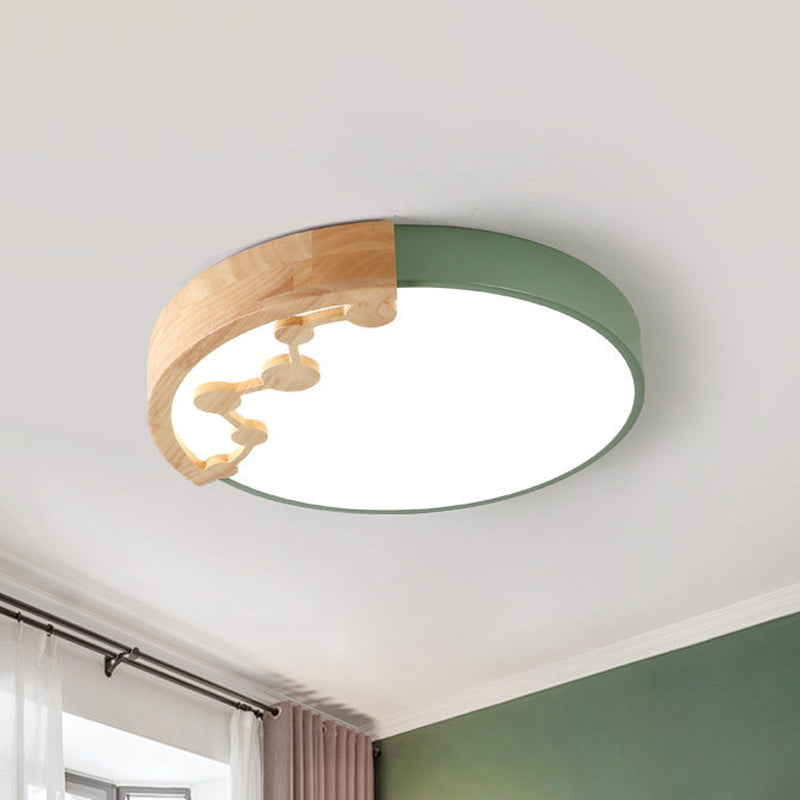 16"/19.5" W LED Living Room Ceiling Mounted Light Pink/Yellow/Blue Flush Light Fixture with Round Metal Shade in Warm/White Light Green Clearhalo 'Ceiling Lights' 'Close To Ceiling Lights' 'Close to ceiling' 'Flush mount' Lighting' 291106