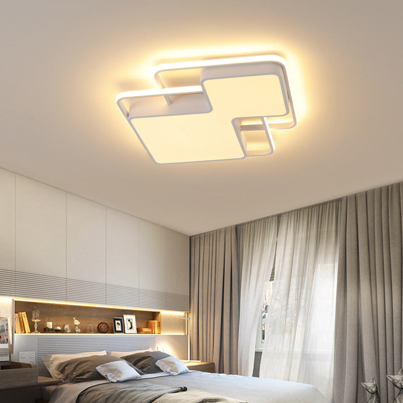 Black/White Geometric LED Flush Mount Lamp 18"/21.5" W Modern Silica Gel Close to Ceiling Light in White/3 Color Light Clearhalo 'Ceiling Lights' 'Close To Ceiling Lights' 'Close to ceiling' 'Flush mount' Lighting' 291137