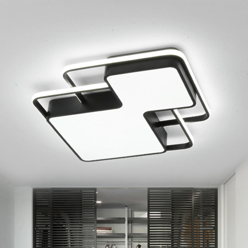 Black/White Geometric LED Flush Mount Lamp 18"/21.5" W Modern Silica Gel Close to Ceiling Light in White/3 Color Light Black Clearhalo 'Ceiling Lights' 'Close To Ceiling Lights' 'Close to ceiling' 'Flush mount' Lighting' 291141