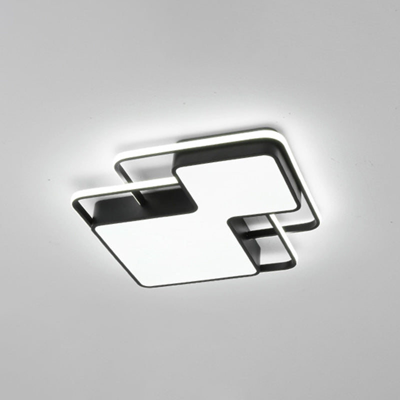 Black/White Geometric LED Flush Mount Lamp 18"/21.5" W Modern Silica Gel Close to Ceiling Light in White/3 Color Light Clearhalo 'Ceiling Lights' 'Close To Ceiling Lights' 'Close to ceiling' 'Flush mount' Lighting' 291142