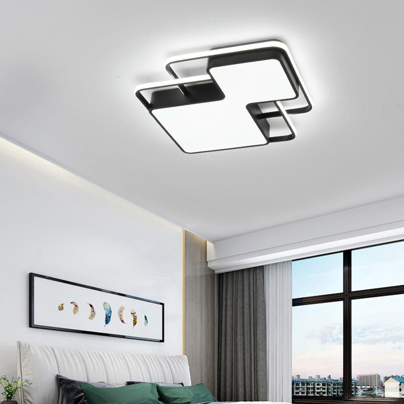 Black/White Geometric LED Flush Mount Lamp 18"/21.5" W Modern Silica Gel Close to Ceiling Light in White/3 Color Light Clearhalo 'Ceiling Lights' 'Close To Ceiling Lights' 'Close to ceiling' 'Flush mount' Lighting' 291143