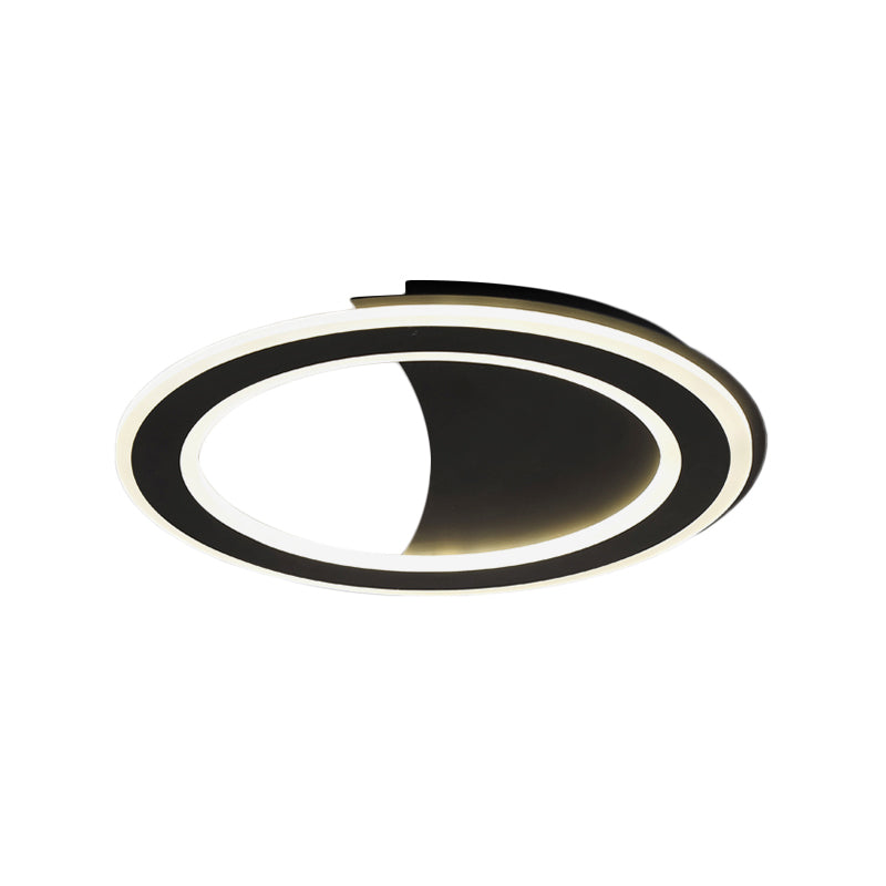 Metal Halo Ring LED Flush Light Contemporary Black/White Ceiling Mount Lamp in Warm/White Light/Third Gear Clearhalo 'Ceiling Lights' 'Close To Ceiling Lights' 'Close to ceiling' 'Flush mount' Lighting' 291182