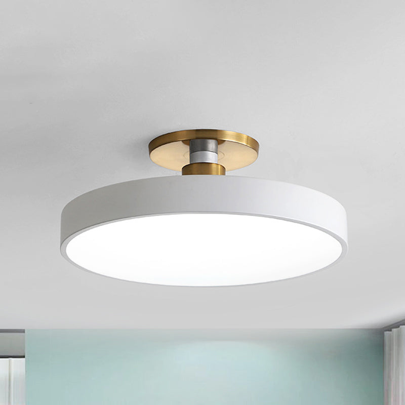 Drum Metal Ceiling Light Fixture Nordic LED White Semi Flush Mount Lighting in Warm/White Light, 12"/16"/19.5" W Clearhalo 'Ceiling Lights' 'Close To Ceiling Lights' 'Close to ceiling' 'Semi-flushmount' Lighting' 291282