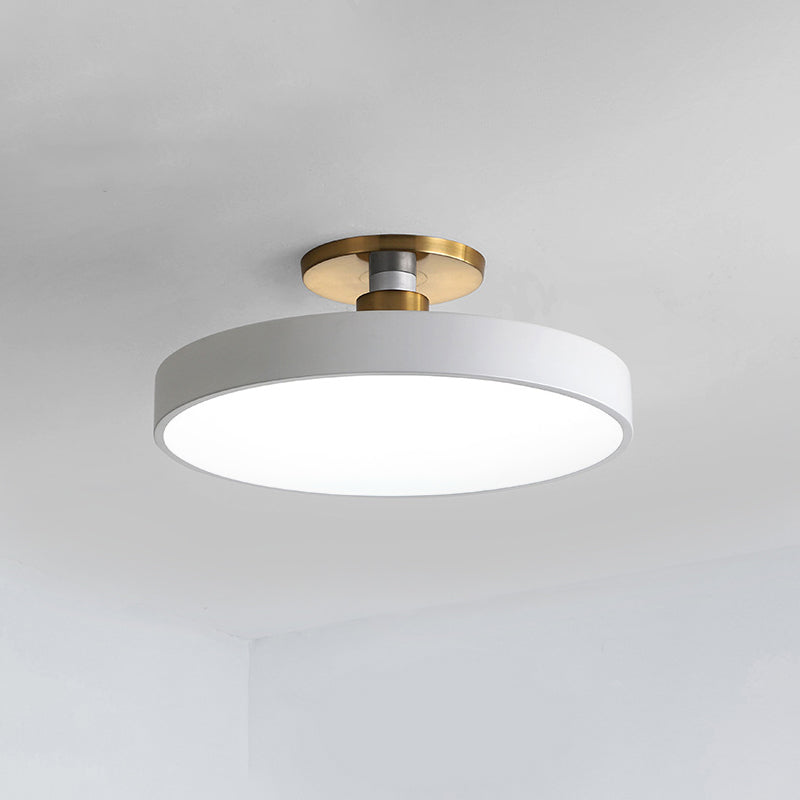 Drum Metal Ceiling Light Fixture Nordic LED White Semi Flush Mount Lighting in Warm/White Light, 12"/16"/19.5" W Clearhalo 'Ceiling Lights' 'Close To Ceiling Lights' 'Close to ceiling' 'Semi-flushmount' Lighting' 291283
