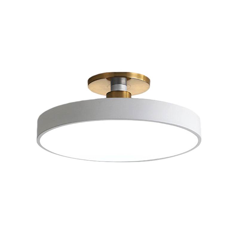 Drum Metal Ceiling Light Fixture Nordic LED White Semi Flush Mount Lighting in Warm/White Light, 12"/16"/19.5" W Clearhalo 'Ceiling Lights' 'Close To Ceiling Lights' 'Close to ceiling' 'Semi-flushmount' Lighting' 291285