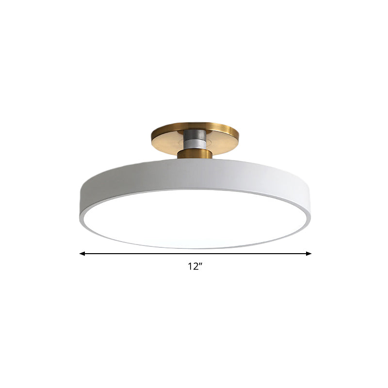 Drum Metal Ceiling Light Fixture Nordic LED White Semi Flush Mount Lighting in Warm/White Light, 12"/16"/19.5" W Clearhalo 'Ceiling Lights' 'Close To Ceiling Lights' 'Close to ceiling' 'Semi-flushmount' Lighting' 291286