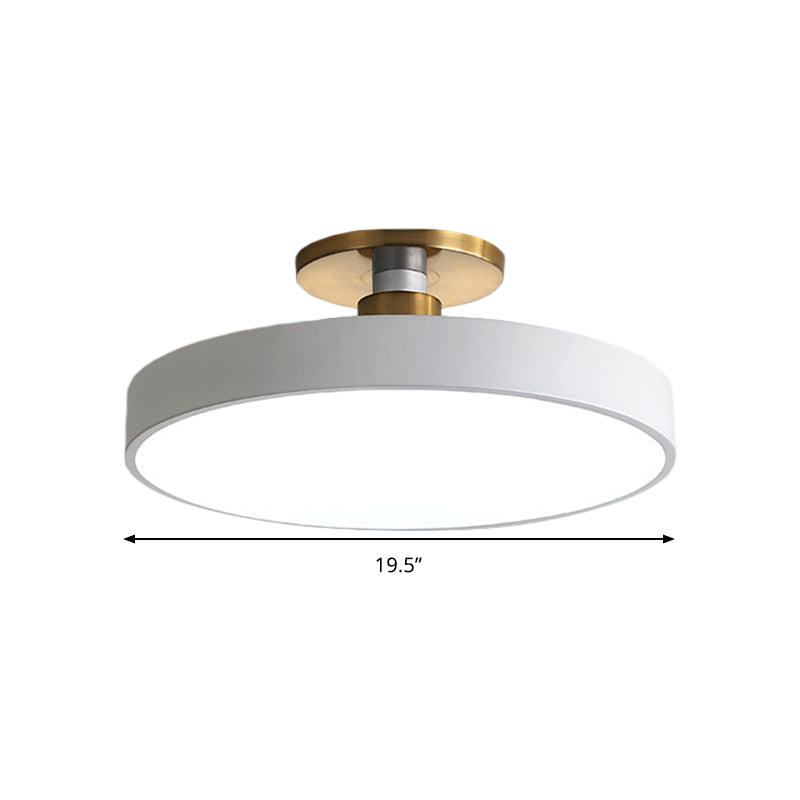 Drum Metal Ceiling Light Fixture Nordic LED White Semi Flush Mount Lighting in Warm/White Light, 12"/16"/19.5" W Clearhalo 'Ceiling Lights' 'Close To Ceiling Lights' 'Close to ceiling' 'Semi-flushmount' Lighting' 291288