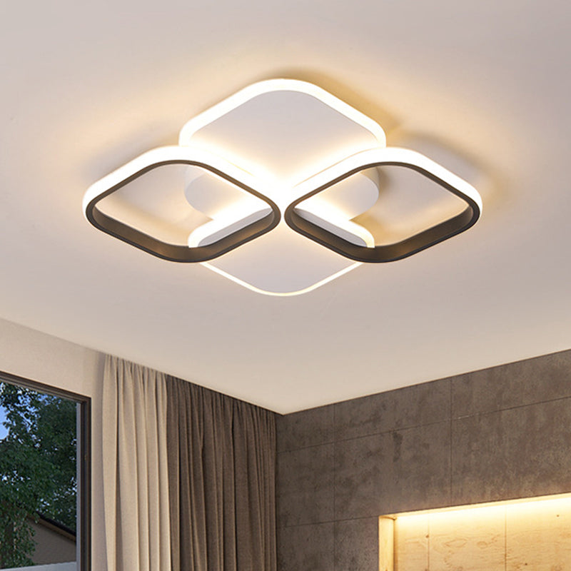 16"/19.5" W White/Black and White Rhombus Ceiling Light Modernism LED Acrylic Flush Mount Lamp in Warm/White Light Black-White Warm Clearhalo 'Ceiling Lights' 'Close To Ceiling Lights' 'Close to ceiling' 'Flush mount' Lighting' 291342