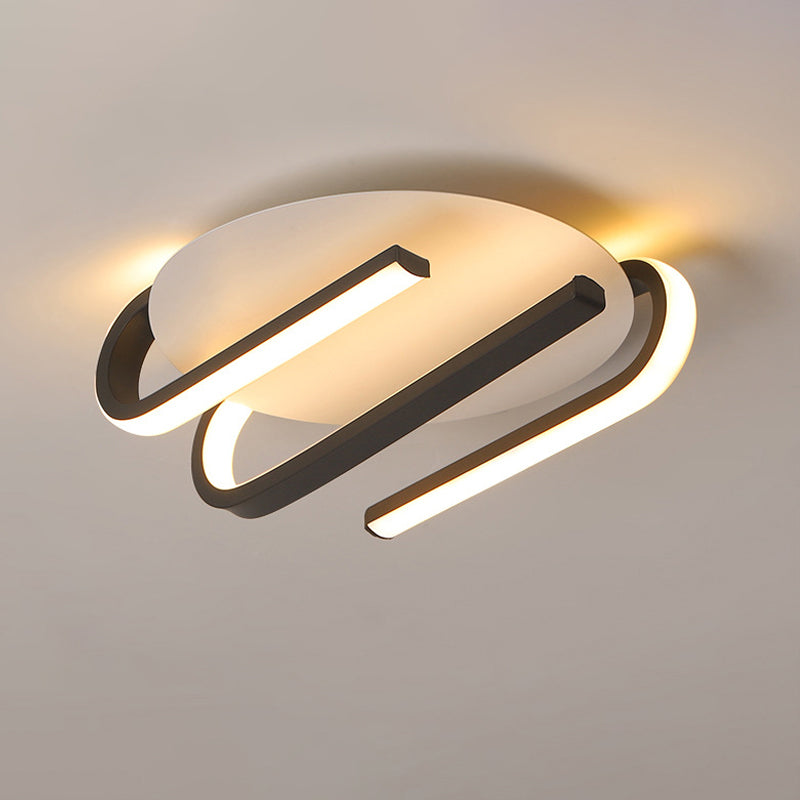 Acrylic Curved Ceiling Mount Modernist LED Black and White Flushmount Ceiling Lamp in Warm/White Light Clearhalo 'Ceiling Lights' 'Close To Ceiling Lights' 'Close to ceiling' 'Flush mount' Lighting' 291399