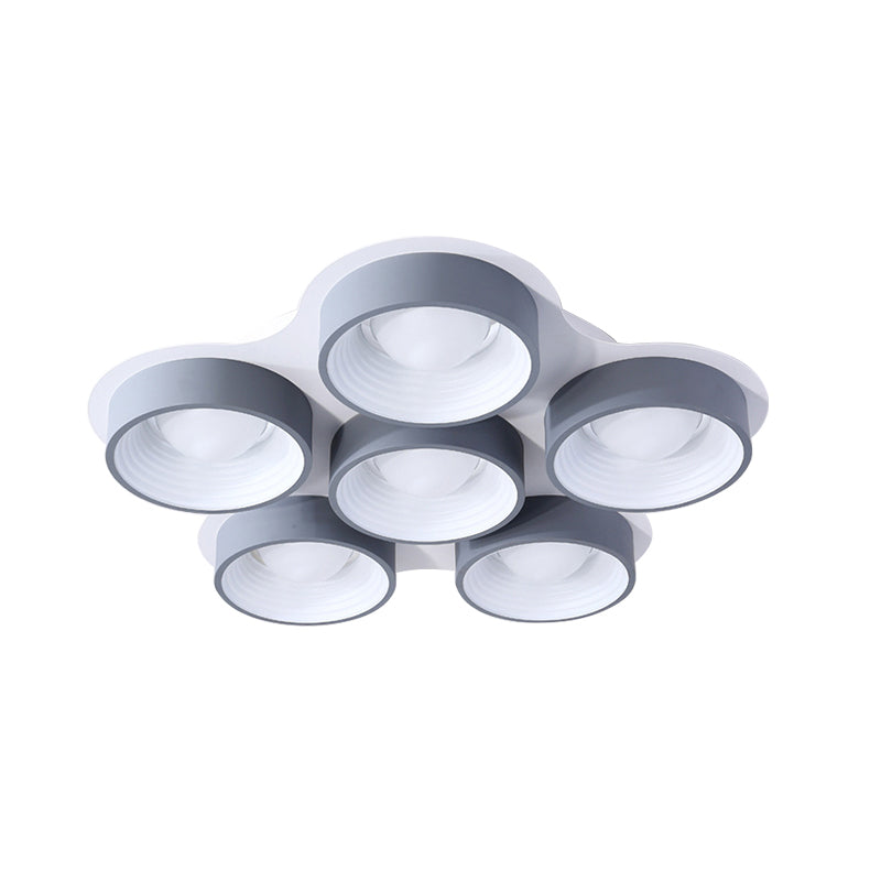 Minimalist Drum LED Ceiling Lamp Metal 4/6 Lights 21.5"/32.5" W Bedroom Flush Mount Ceiling Lighting Fixture in Grey Clearhalo 'Ceiling Lights' 'Close To Ceiling Lights' 'Close to ceiling' 'Flush mount' Lighting' 291499