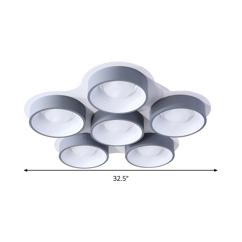 Minimalist Drum LED Ceiling Lamp Metal 4/6 Lights 21.5"/32.5" W Bedroom Flush Mount Ceiling Lighting Fixture in Grey Clearhalo 'Ceiling Lights' 'Close To Ceiling Lights' 'Close to ceiling' 'Flush mount' Lighting' 291500