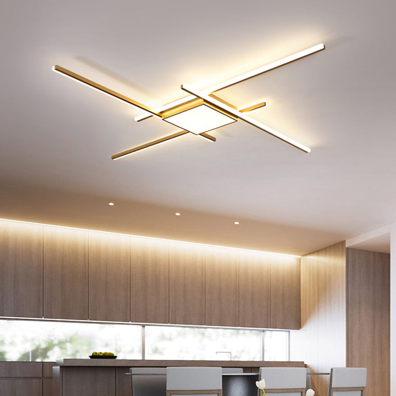 69"/82.5" W Linear Acrylic Ceiling Mounted Fixture Modern LED Gold Flush Mount Lamp with Square/Hexagon Acrylic Shade Gold 69" Square Clearhalo 'Ceiling Lights' 'Close To Ceiling Lights' 'Close to ceiling' 'Flush mount' Lighting' 291502