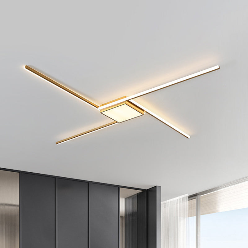 69"/82.5" W Linear Acrylic Ceiling Mounted Fixture Modern LED Gold Flush Mount Lamp with Square/Hexagon Acrylic Shade Gold 82.5" Square Clearhalo 'Ceiling Lights' 'Close To Ceiling Lights' 'Close to ceiling' 'Flush mount' Lighting' 291509