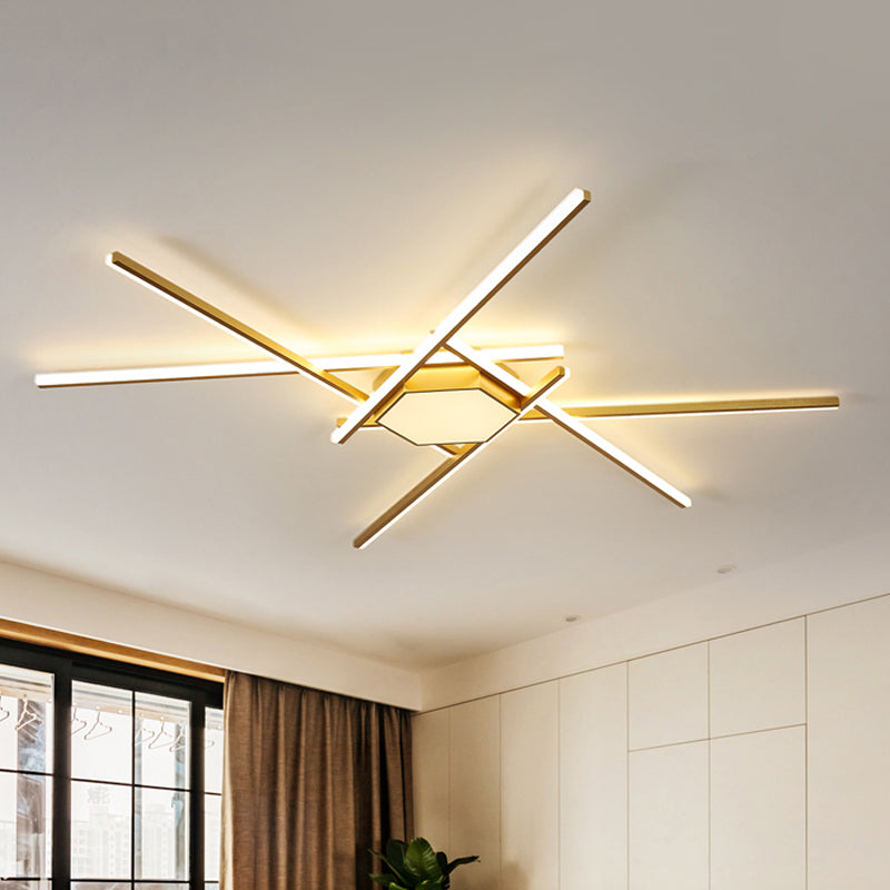 69"/82.5" W Linear Acrylic Ceiling Mounted Fixture Modern LED Gold Flush Mount Lamp with Square/Hexagon Acrylic Shade Gold 69" Hexagon Clearhalo 'Ceiling Lights' 'Close To Ceiling Lights' 'Close to ceiling' 'Flush mount' Lighting' 291515