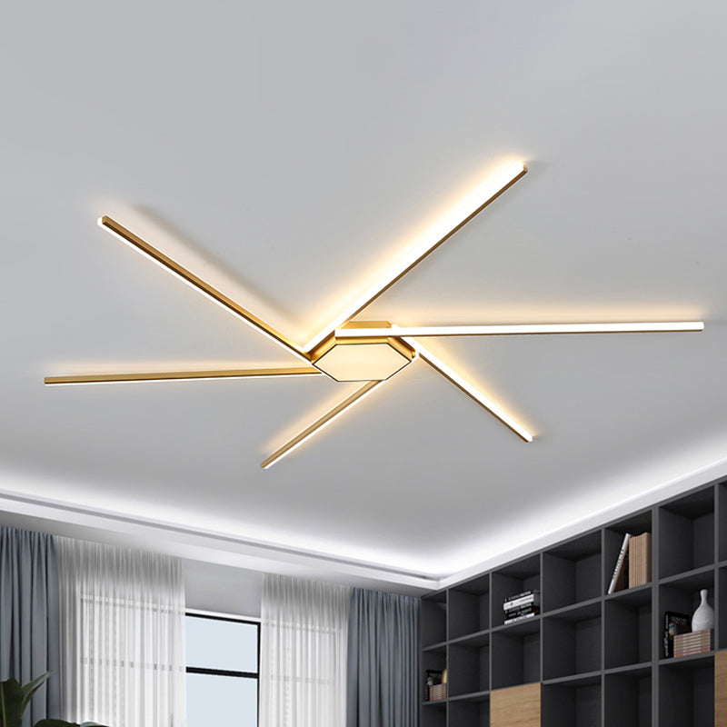 69"/82.5" W Linear Acrylic Ceiling Mounted Fixture Modern LED Gold Flush Mount Lamp with Square/Hexagon Acrylic Shade Gold 82.5" Hexagon Clearhalo 'Ceiling Lights' 'Close To Ceiling Lights' 'Close to ceiling' 'Flush mount' Lighting' 291521