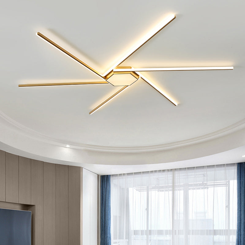 69"/82.5" W Linear Acrylic Ceiling Mounted Fixture Modern LED Gold Flush Mount Lamp with Square/Hexagon Acrylic Shade Clearhalo 'Ceiling Lights' 'Close To Ceiling Lights' 'Close to ceiling' 'Flush mount' Lighting' 291522