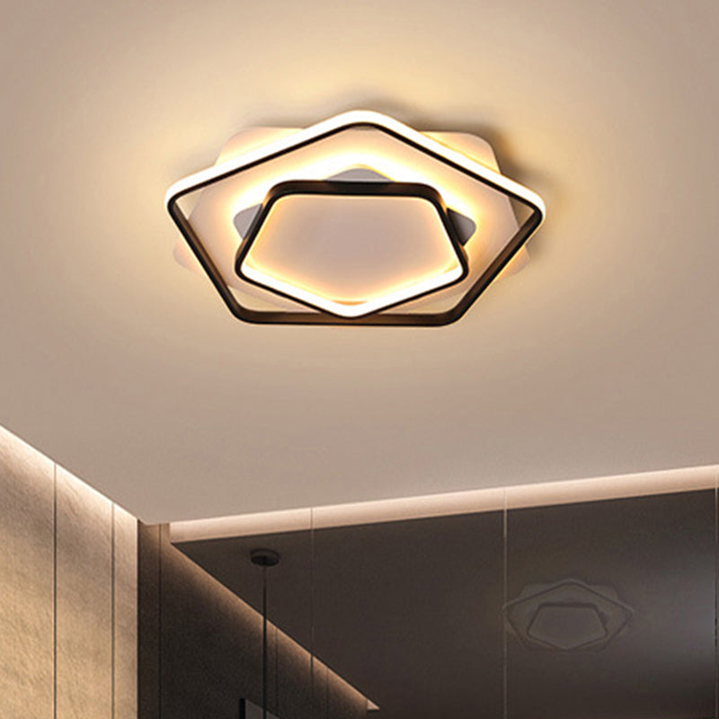 Pentagon Thin Acrylic Flush Light Contemporary LED Black/Black and White Ceiling Lamp in Warm/White Light, 18"/21.5" W Black-White Clearhalo 'Ceiling Lights' 'Close To Ceiling Lights' 'Close to ceiling' 'Flush mount' Lighting' 291674