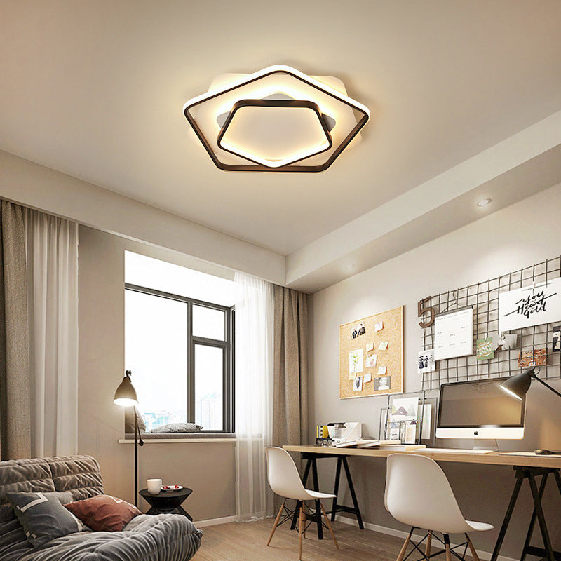 Pentagon Thin Acrylic Flush Light Contemporary LED Black/Black and White Ceiling Lamp in Warm/White Light, 18"/21.5" W Clearhalo 'Ceiling Lights' 'Close To Ceiling Lights' 'Close to ceiling' 'Flush mount' Lighting' 291676