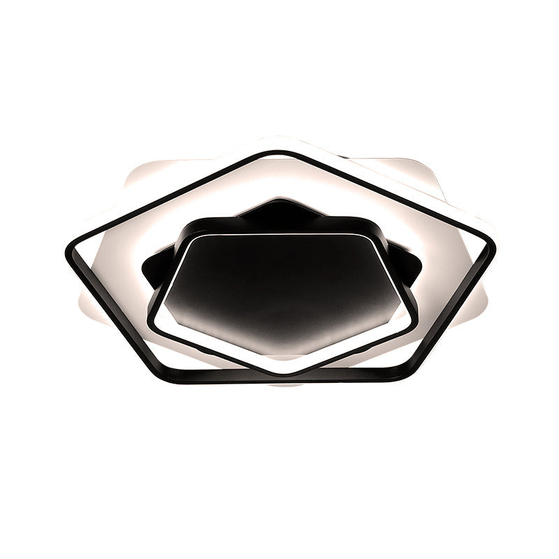 Pentagon Thin Acrylic Flush Light Contemporary LED Black/Black and White Ceiling Lamp in Warm/White Light, 18"/21.5" W Clearhalo 'Ceiling Lights' 'Close To Ceiling Lights' 'Close to ceiling' 'Flush mount' Lighting' 291684