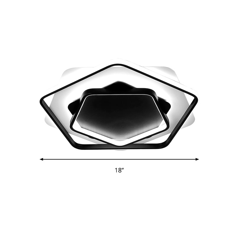 Pentagon Thin Acrylic Flush Light Contemporary LED Black/Black and White Ceiling Lamp in Warm/White Light, 18"/21.5" W Clearhalo 'Ceiling Lights' 'Close To Ceiling Lights' 'Close to ceiling' 'Flush mount' Lighting' 291685