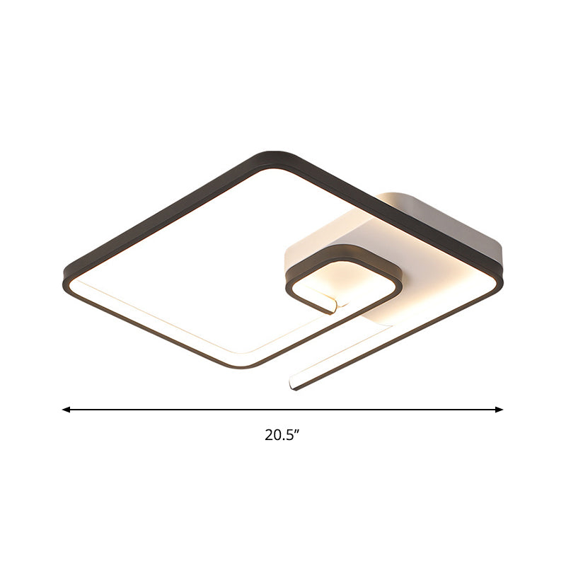 16.5"/20.5" W Nordic Squared Flush Lighting Slim Acrylic LED White/Black and White Ceiling Flush Mount in Warm/White Light Clearhalo 'Ceiling Lights' 'Close To Ceiling Lights' 'Close to ceiling' 'Flush mount' Lighting' 291713