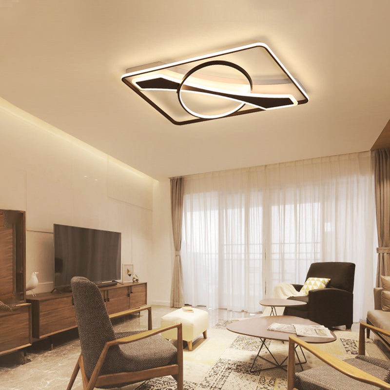 Square/Rectangular Acrylic Ceiling Lighting Contemporary 16"/23.5" W LED Black Flush Mount Lamp in Warm/White Light Clearhalo 'Ceiling Lights' 'Close To Ceiling Lights' 'Close to ceiling' 'Flush mount' Lighting' 291788