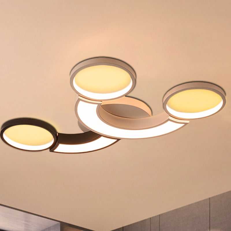 Black and White 3-Circle Ceiling Light Modernity LED Metallic Ceiling Lamp in White Light/Remote Control Stepless Dimming Clearhalo 'Ceiling Lights' 'Close To Ceiling Lights' 'Close to ceiling' 'Flush mount' Lighting' 291887