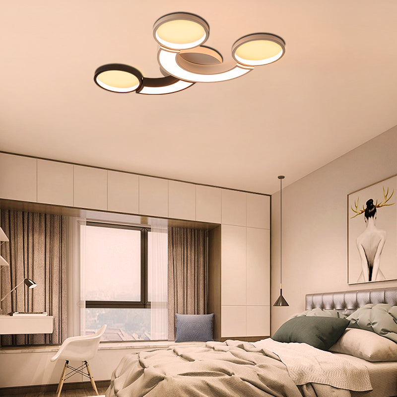 Black and White 3-Circle Ceiling Light Modernity LED Metallic Ceiling Lamp in White Light/Remote Control Stepless Dimming Clearhalo 'Ceiling Lights' 'Close To Ceiling Lights' 'Close to ceiling' 'Flush mount' Lighting' 291888