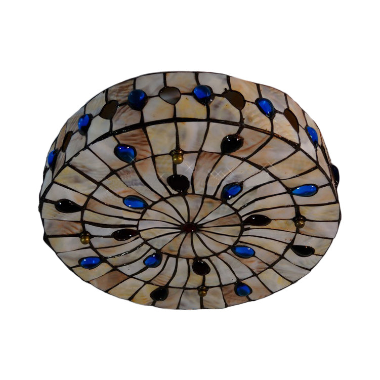 Stained Glass Ceiling Light Fixture, Drum Semi Flush Light with Jewel Decoration Tiffany Style Clearhalo 'Ceiling Lights' 'Close To Ceiling Lights' 'Close to ceiling' 'Flush mount' Lighting' 2921
