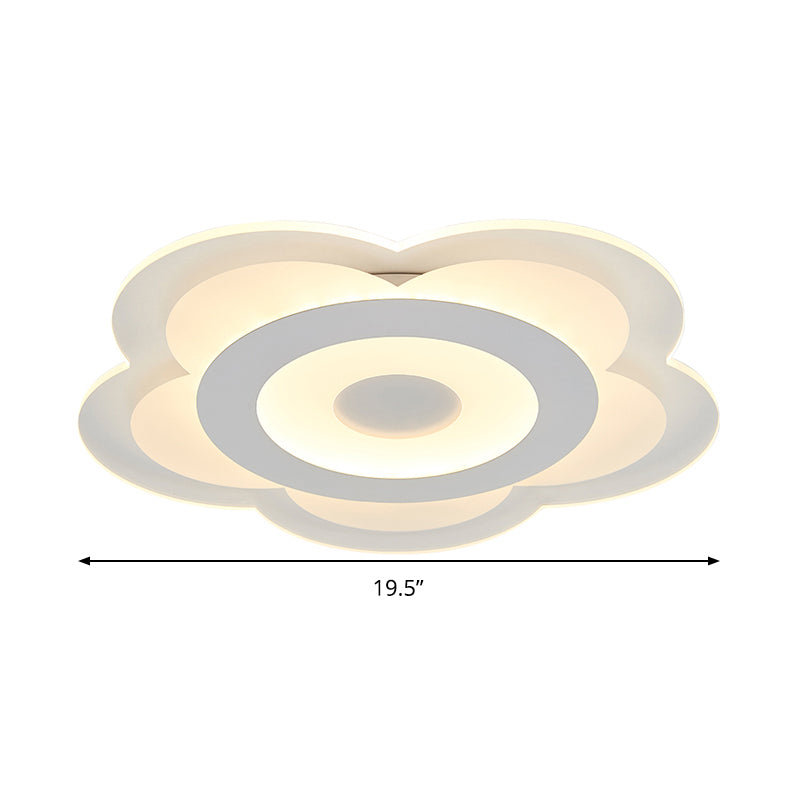 16"/19.5" W Simple 5-Petal LED Flush Lamp Super Thin Opaque Acrylic White Ceiling Lamp in Warm/White Light Clearhalo 'Ceiling Lights' 'Close To Ceiling Lights' 'Close to ceiling' 'Flush mount' Lighting' 292396