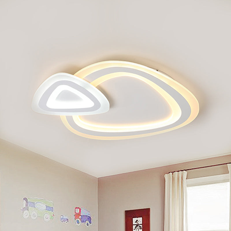 Slim Acrylic Dual Triangle Ceiling Lamp Minimalist LED White Flush Light Fixture in Warm/White/3 Color Light White Clearhalo 'Ceiling Lights' 'Close To Ceiling Lights' 'Close to ceiling' 'Flush mount' Lighting' 292437