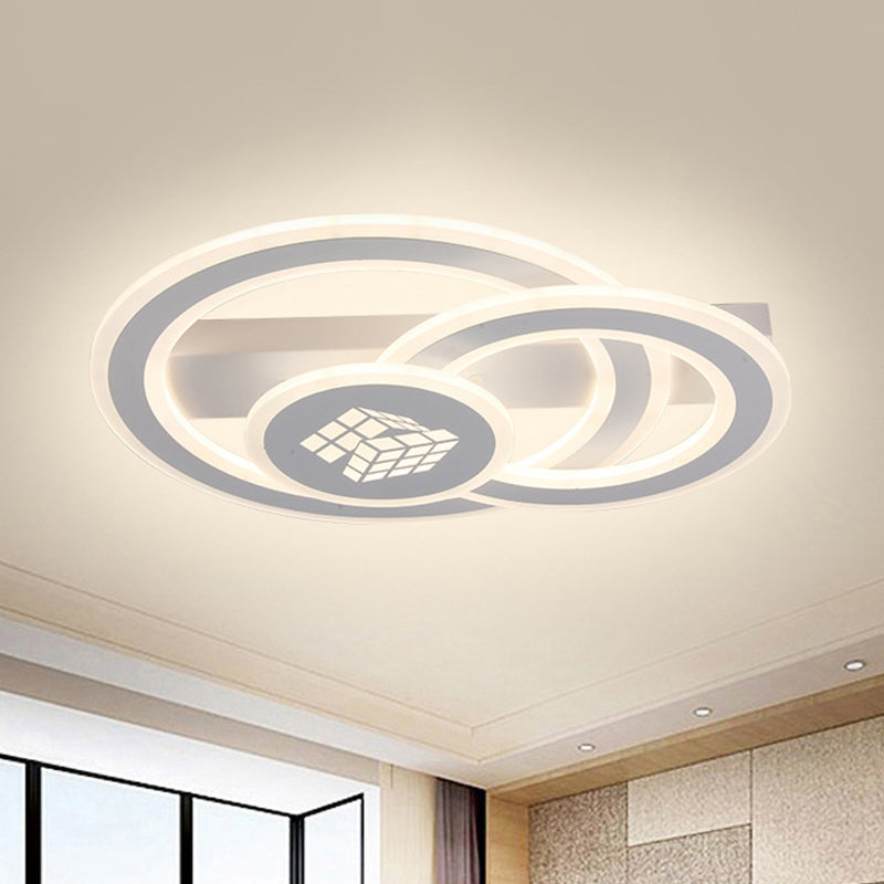 Acrylic Dual Ring LED Flush Light Contemporary Square Pattern White Ceiling Lighting in Warm/White Light/Remote Control Stepless Dimming Clearhalo 'Ceiling Lights' 'Close To Ceiling Lights' 'Close to ceiling' 'Flush mount' Lighting' 292517