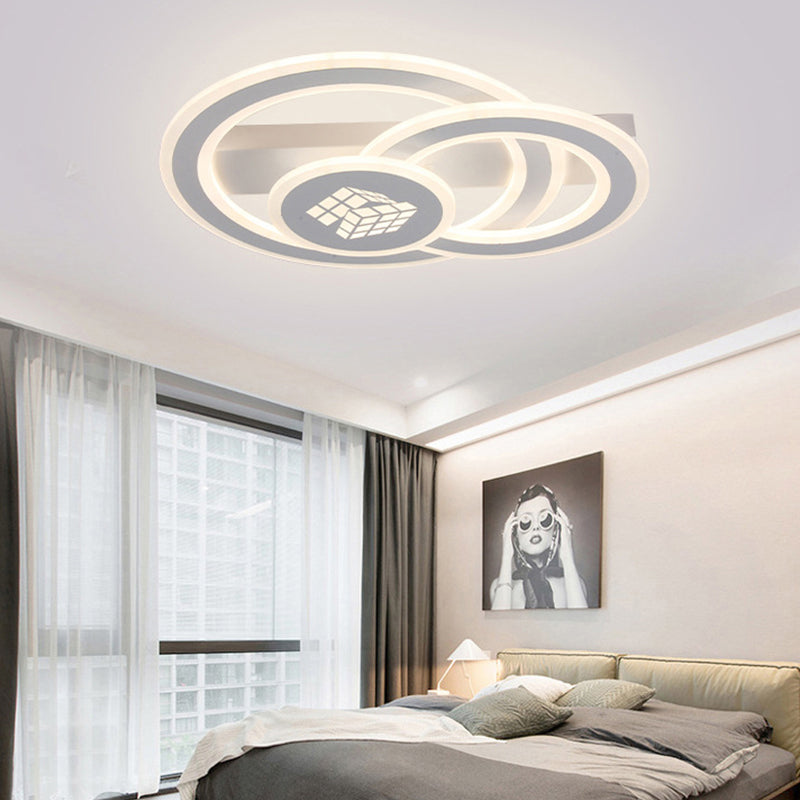Acrylic Dual Ring LED Flush Light Contemporary Square Pattern White Ceiling Lighting in Warm/White Light/Remote Control Stepless Dimming Clearhalo 'Ceiling Lights' 'Close To Ceiling Lights' 'Close to ceiling' 'Flush mount' Lighting' 292519
