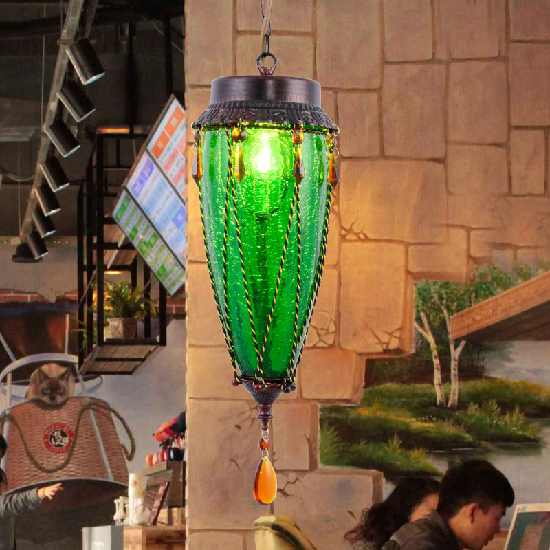 Conical Red/Yellow/Blue Glass Pendant Light Fixture Vintage Style 1 Light Restaurant Down Lighting Clearhalo 'Ceiling Lights' 'Glass shade' 'Glass' 'Pendant Lights' 'Pendants' Lighting' 292616