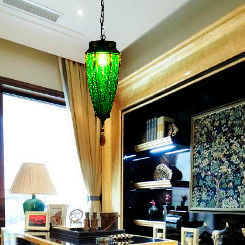 Conical Red/Yellow/Blue Glass Pendant Light Fixture Vintage Style 1 Light Restaurant Down Lighting Clearhalo 'Ceiling Lights' 'Glass shade' 'Glass' 'Pendant Lights' 'Pendants' Lighting' 292617