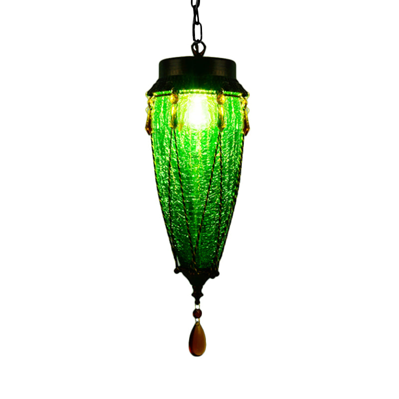 Conical Red/Yellow/Blue Glass Pendant Light Fixture Vintage Style 1 Light Restaurant Down Lighting Clearhalo 'Ceiling Lights' 'Glass shade' 'Glass' 'Pendant Lights' 'Pendants' Lighting' 292618