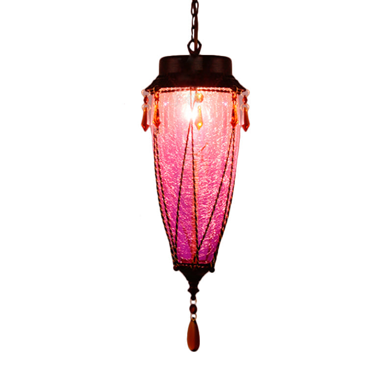 Conical Red/Yellow/Blue Glass Pendant Light Fixture Vintage Style 1 Light Restaurant Down Lighting Purple Clearhalo 'Ceiling Lights' 'Glass shade' 'Glass' 'Pendant Lights' 'Pendants' Lighting' 292625