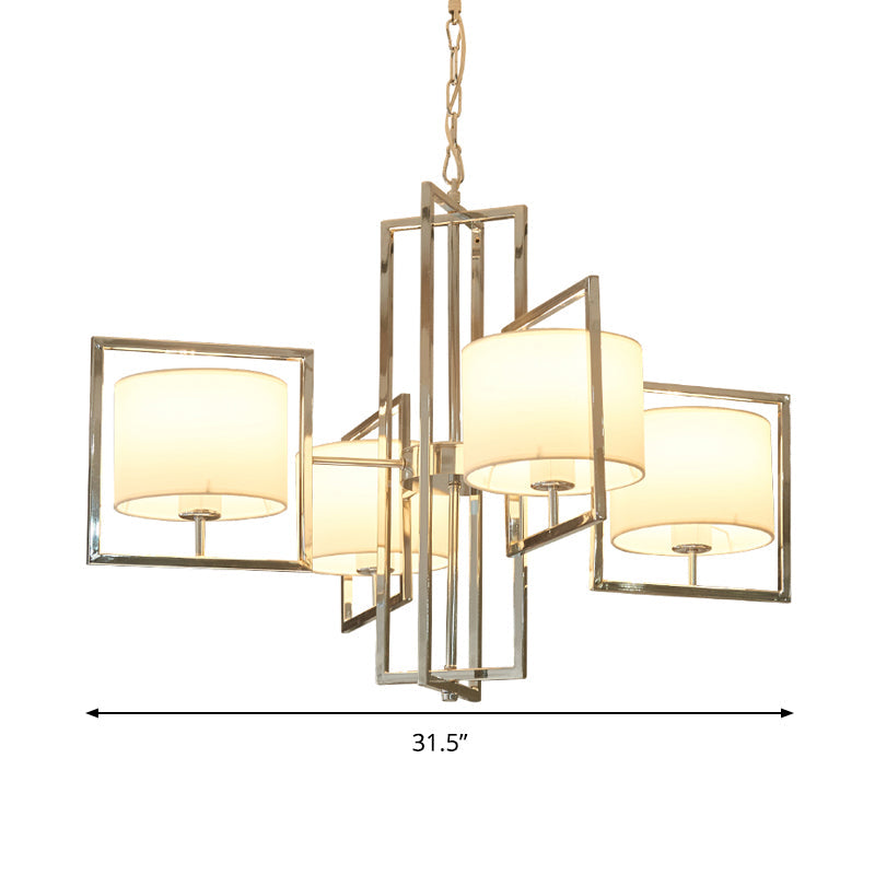 4 Lights Bedroom Chandelier Lighting Modern Chrome Hanging Ceiling Light with Cylinder Fabric Shade Clearhalo 'Ceiling Lights' 'Chandeliers' 'Modern Chandeliers' 'Modern' Lighting' 292681