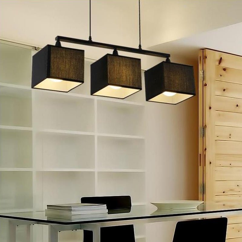Black Cubic Island Chandelier Light Contemporary 3 Heads Fabric Hanging Light Kit Clearhalo 'Ceiling Lights' 'Island Lights' Lighting' 292735