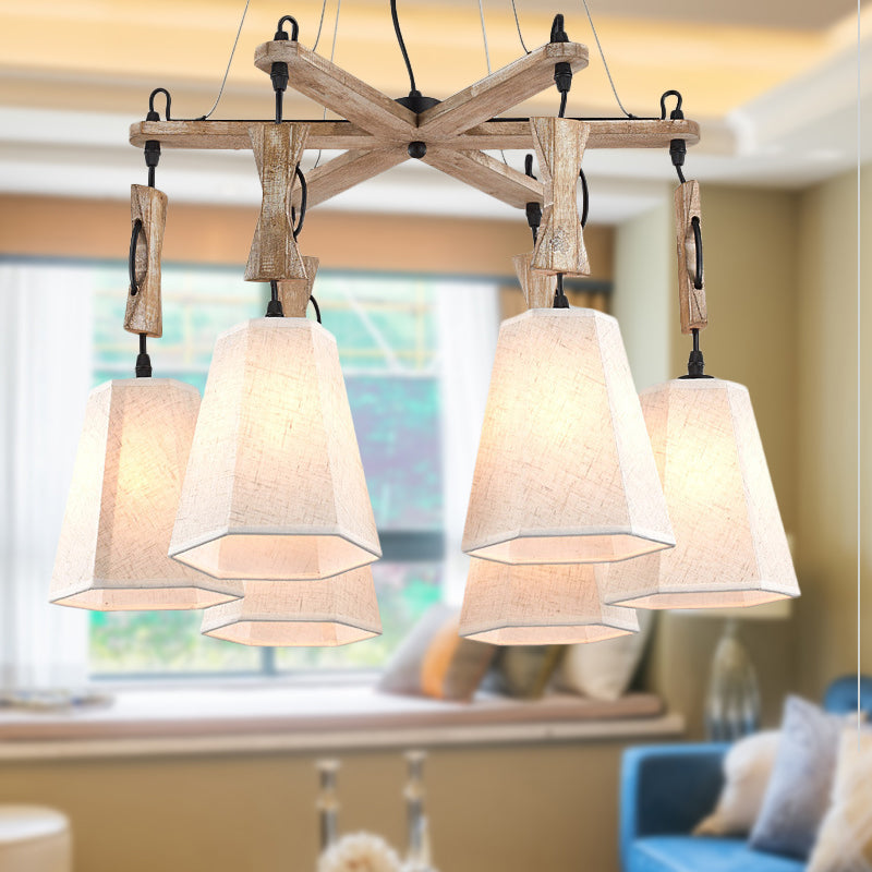 Fabric Hexagon Chandelier Lamp Contemporary 6 Heads Black/White/Flaxen Hanging Light Kit for Dining Room Clearhalo 'Carpenter Chandeliers' 'Ceiling Lights' 'Chandeliers' 'Industrial' 'Modern Chandeliers' 'Modern' Lighting' 292830