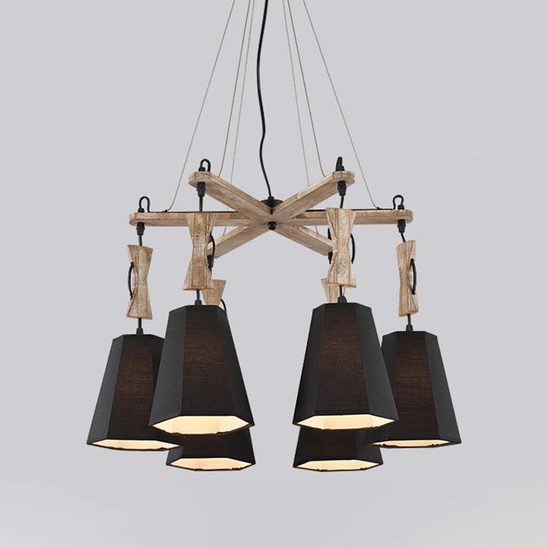 Fabric Hexagon Chandelier Lamp Contemporary 6 Heads Black/White/Flaxen Hanging Light Kit for Dining Room Clearhalo 'Carpenter Chandeliers' 'Ceiling Lights' 'Chandeliers' 'Industrial' 'Modern Chandeliers' 'Modern' Lighting' 292835