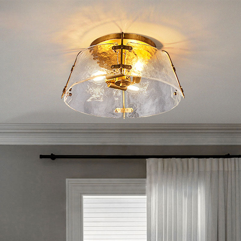 3 Heads Water Glass Flush Mount Lamp Traditional Brass Bowl Living Room Close to Ceiling Light Clearhalo 'Ceiling Lights' 'Close To Ceiling Lights' 'Close to ceiling' 'Flush mount' Lighting' 292907