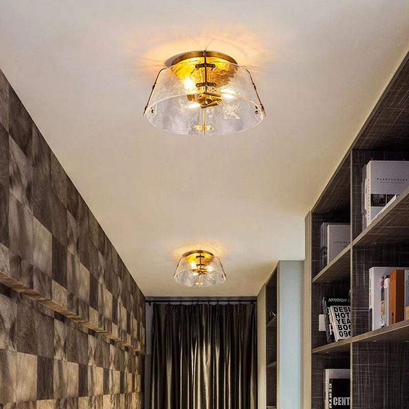 3 Heads Water Glass Flush Mount Lamp Traditional Brass Bowl Living Room Close to Ceiling Light Clearhalo 'Ceiling Lights' 'Close To Ceiling Lights' 'Close to ceiling' 'Flush mount' Lighting' 292908