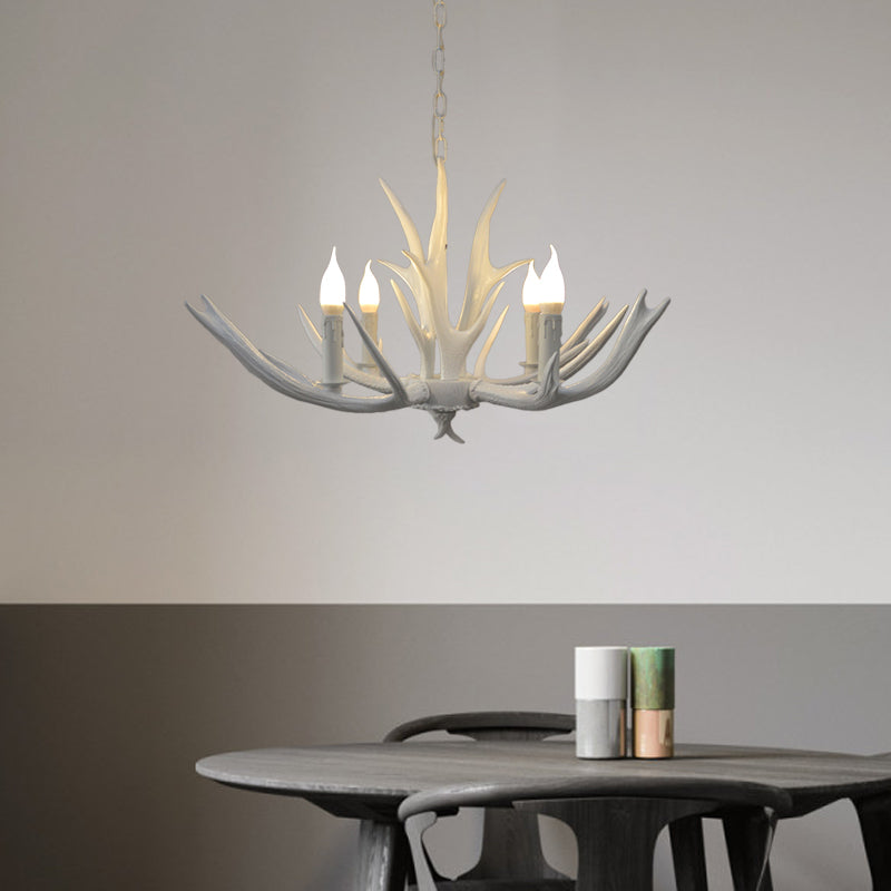 4/6 Lights Resin Chandelier Pendant Lamp Farmhouse White Candle Living Room Suspended Ligting Fixture Clearhalo 'Ceiling Lights' 'Chandeliers' Lighting' options 293023