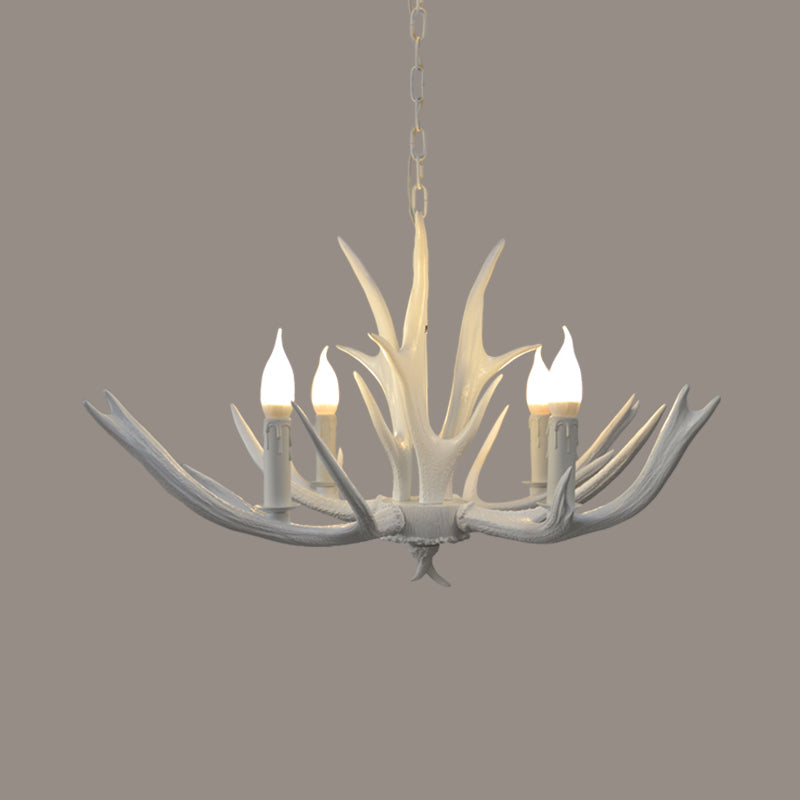 4/6 Lights Resin Chandelier Pendant Lamp Farmhouse White Candle Living Room Suspended Ligting Fixture Clearhalo 'Ceiling Lights' 'Chandeliers' Lighting' options 293024